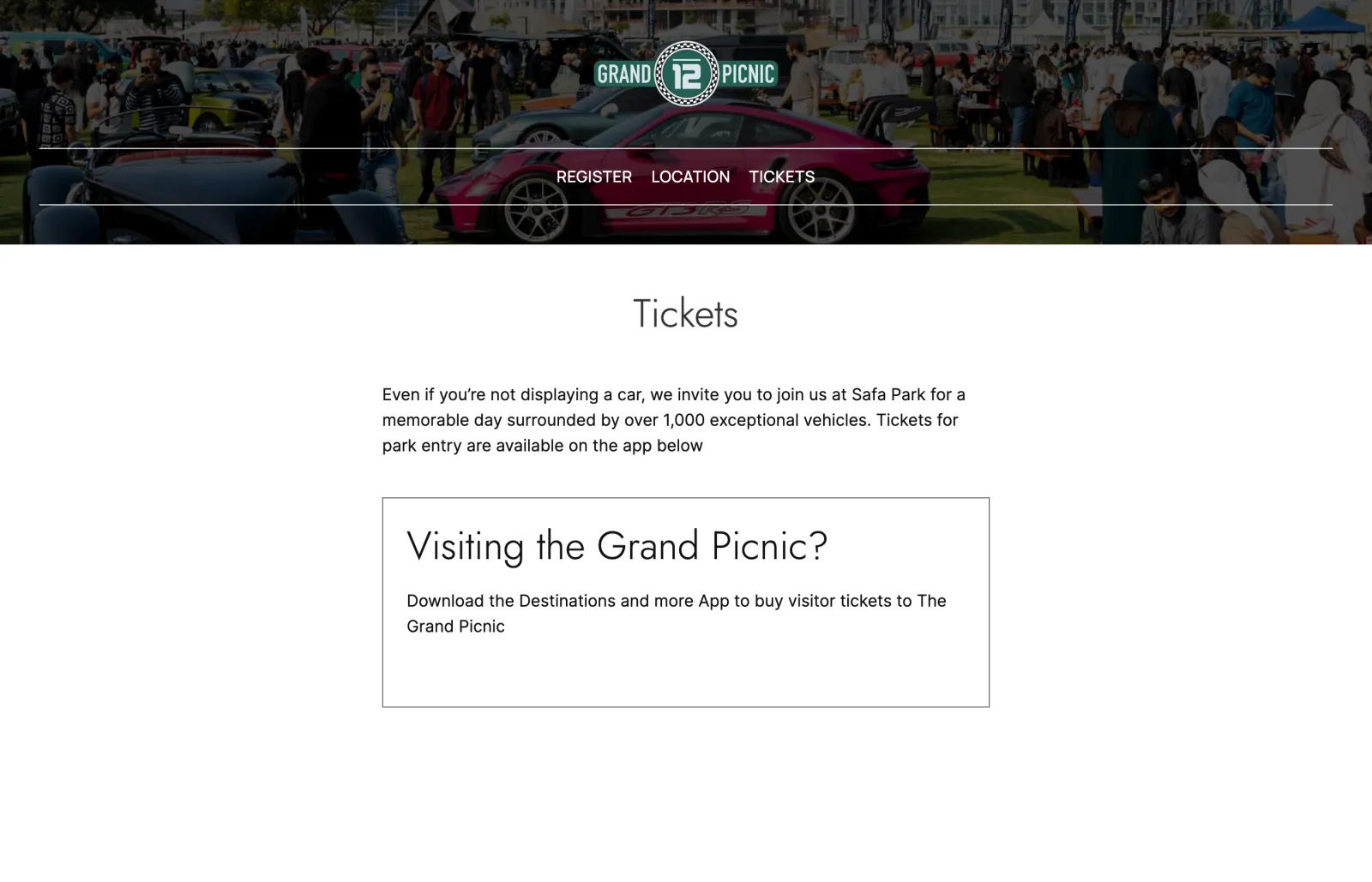 The Grand Picnic website, screen 2